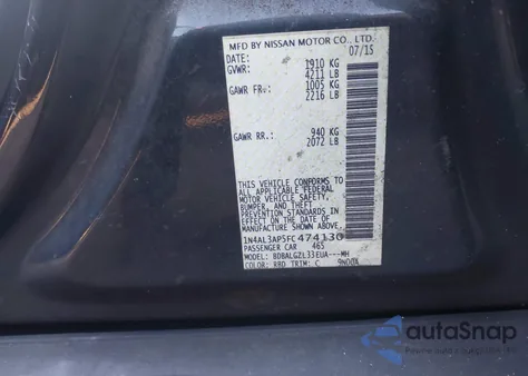2015 Nissan Altima 2.5 S from USA, damaged, VIN 1N4AL3AP5FC474130